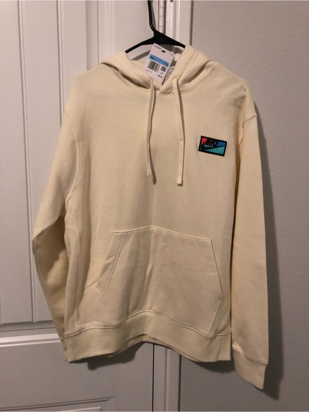 Nike Cream Hoodie with Colorblock Logo Patch - Men's Pullover